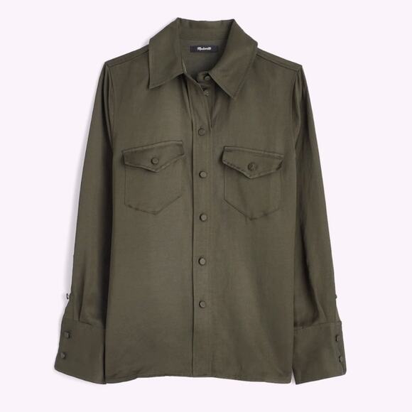 Madewell Western Shirt in Linen‎ Blend NWT green - Picture 1 of 11